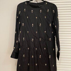 Zara Navy Beaded Long Sleeved Dress